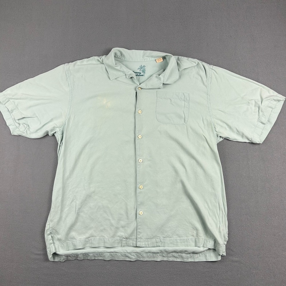 Tommy‎ Bahama Mens Shirt XL Blue Short Sleeve Camp Button Up 100% Silk